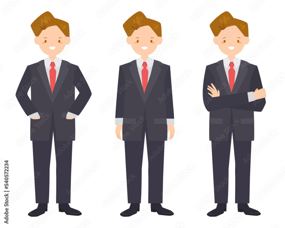 Vector young business man character in flat style in different poses Vector young business man character in flat style in different poses