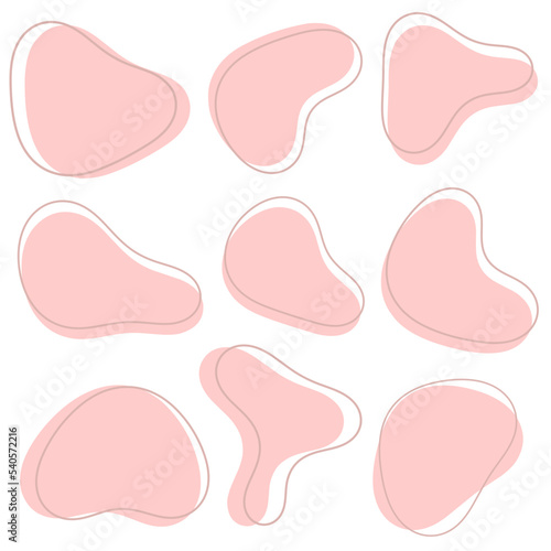 Organic Pink blobs irregular shapes. Abstract fluid shapes vector set, simple water forms, design element.