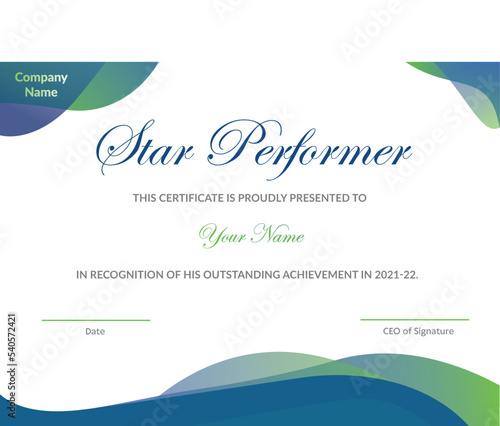 star performer certificate template