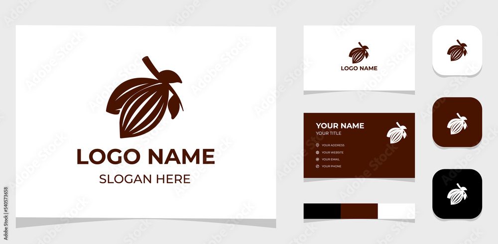 Template Logo Creative Cocoa or chocolate beans concept. Creative Template with color pallet, visual branding, business card and icon.