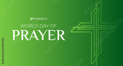 Green World Day of Prayer Background Illustration Banner with Christian Cross photo