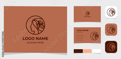Template Logo Creative Cocoa or chocolate beans plant and mother or mom or women concept. Creative Template with color pallet, visual branding, business card and icon.