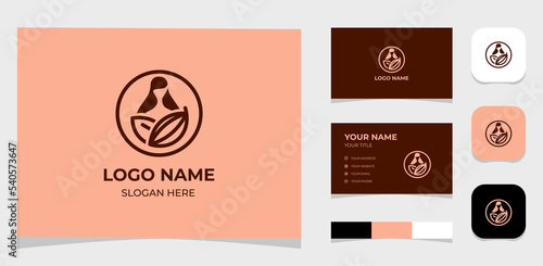 Template Logo Creative Cocoa or chocolate beans plant and mother or mom or women concept. Creative Template with color pallet, visual branding, business card and icon.