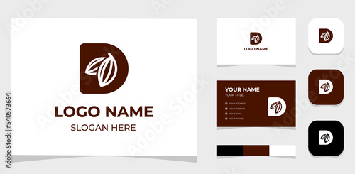 Template Logo Creative Initial Letter D and Cocoa beans concept. Creative Template with color pallet, visual branding, business card and icon.