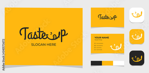 Template Logo Creative Logotype Taste Up with letter U smile and yummy gesture. Creative Template with color pallet, visual branding, business card and icon.