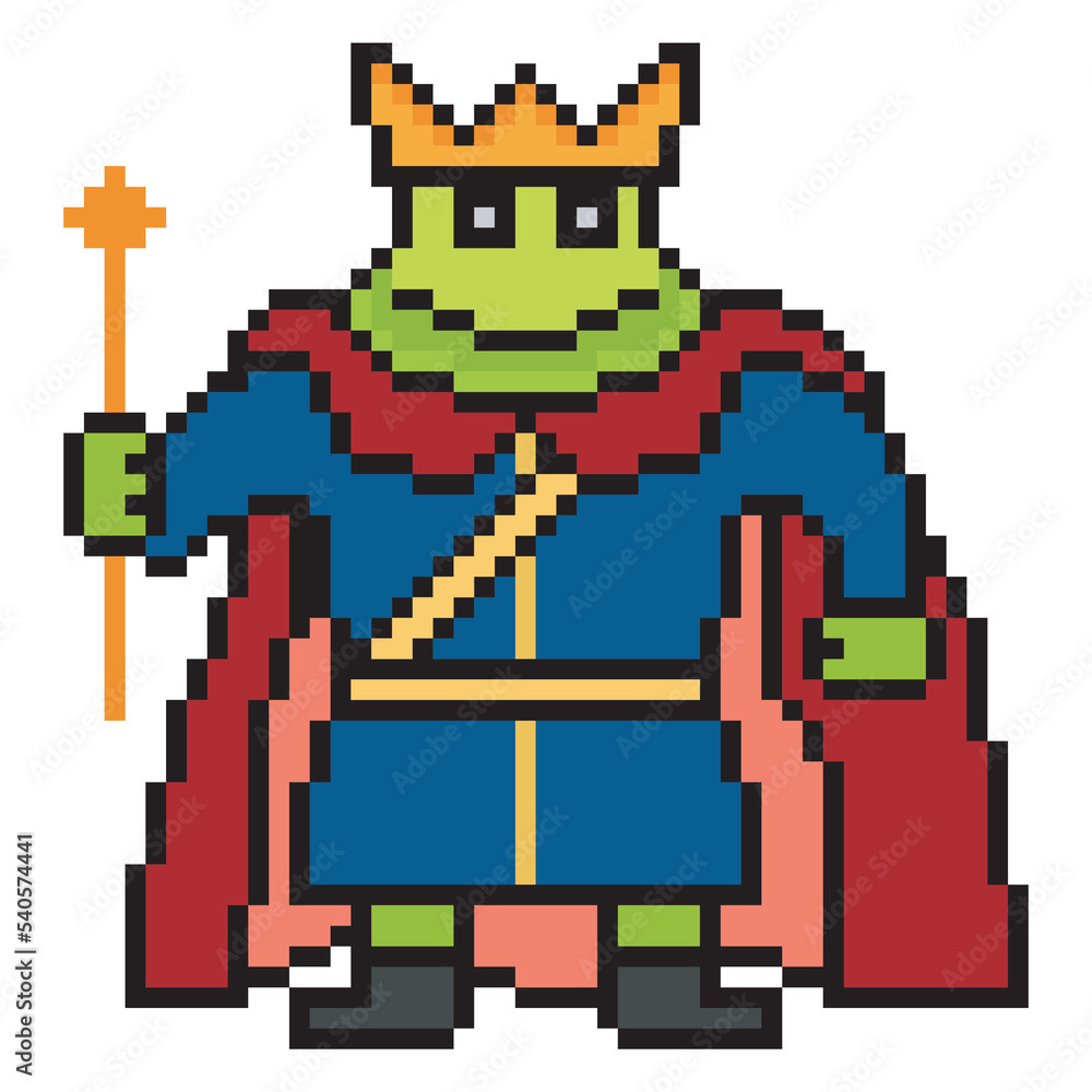 pixel art frog king illustration character pixel art frog king illustration character