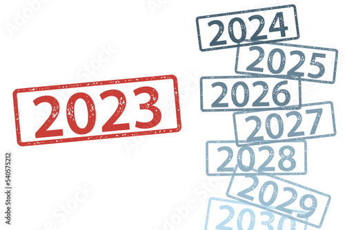 2023年とその後の年号のスタンプ。それぞれベクターデータになっています。