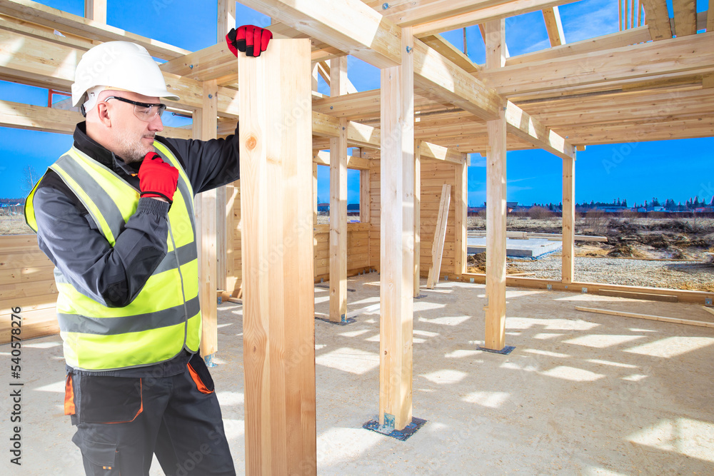 Builder man thought. Builder with board in his hand. Man is loader for