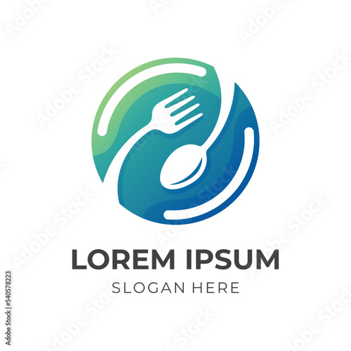 food restaurant logo vector spoon and fork combination logo with 3d green color style