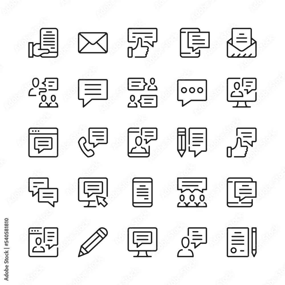 Message line icons. Outline symbols. Vector line icons set Message line icons. Outline symbols. Vector line icons set