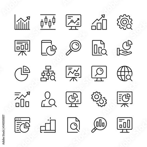 Data analysis line icons. Outline symbols. Vector line icons set
