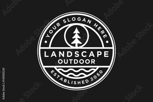 Landscape outdoor logo design pine tree icon symbol rounded shape typography line style