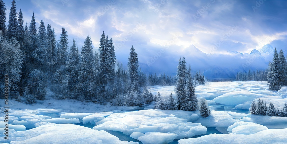 Winter landscape illustration digital art background fantasy wallpaper  environment nature concept cold snow weather wilderness Stock Illustration  | Adobe Stock
