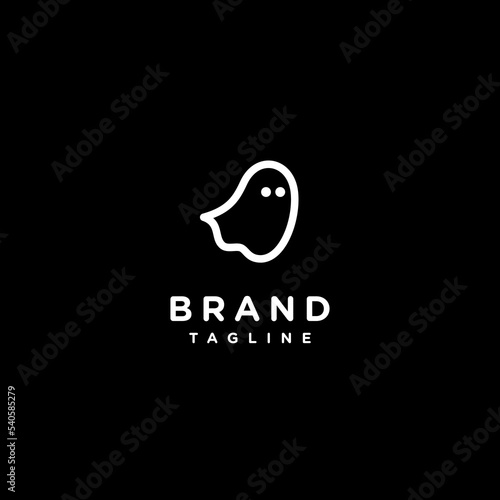 Cute Little Ghost Icons Flying Looking For People. Simple Fun Flying Ghost Logo Design.