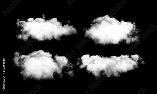 Clouds set isolated on black background. White cloudiness, mist or smog background. Design elements on the topic of the weather. White cloud collection.