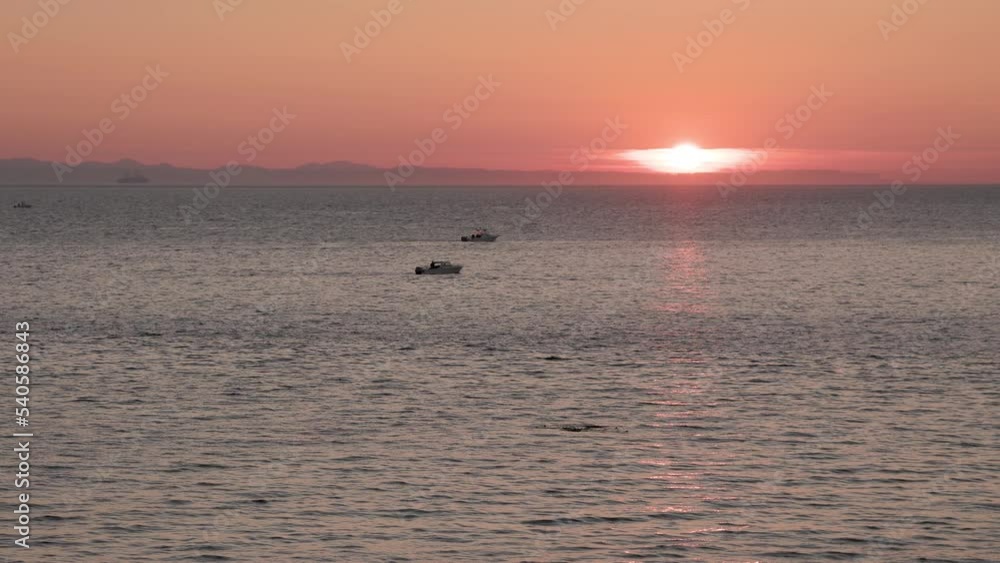 Ocean sunset fishing boat, calm water, ocean, Vancouver Island. 4K 24FPS Ocean sunset fishing boat, calm water, ocean, Vancouver Island. 4K 24FPS