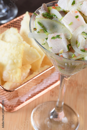 delicious fish ceviche with lemon herbs served in the glass