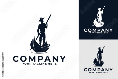 fisher man logo silhouette, fishing boat design template