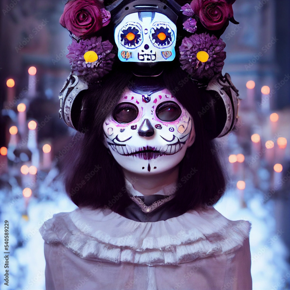 Sugar Skulls - Day of the Dead celebrated by Robots, Androids ready for the Dia De Los Muertos festival