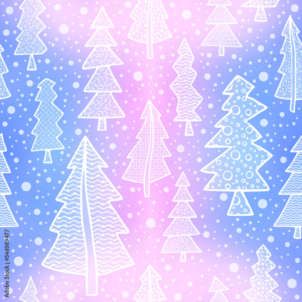 Seamless pattern of Christmas trees. Vector background on a winter theme.