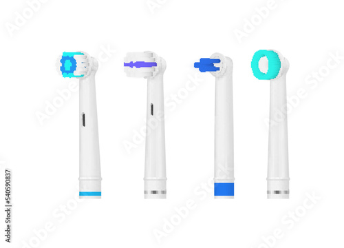Nozzles for electric toothbrush set realistic vector removable dentist hygienic product
