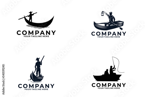 set of fisher man logo vector design silhouette