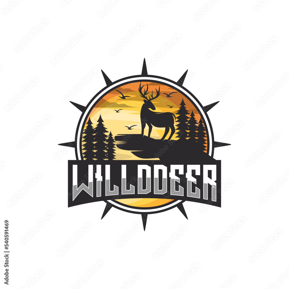 Wild deer badge logo vector illustration