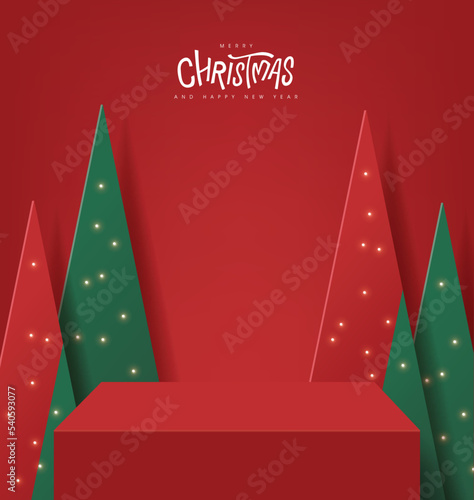 Christmas banner with product display table and Artificial Christmas Trees Artificial Christmas Trees backdrop