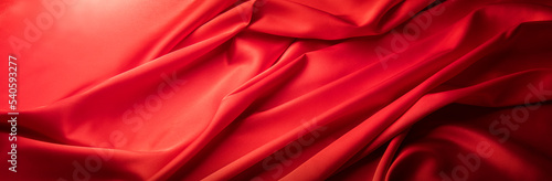 Fotografie, Obraz 床に広げられたシルクの赤い布の背景テクスチャー
