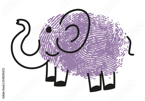 Thumbprint drawing of elephant character vector