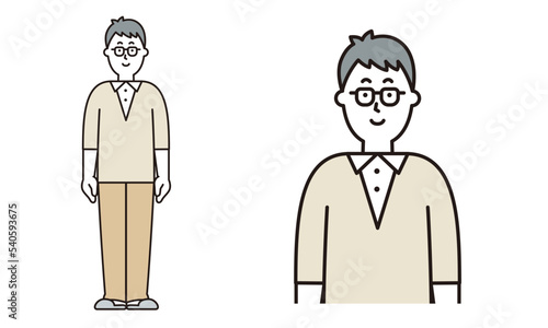 普通に立っているお父さんのイラスト素材。