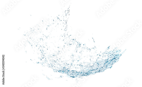 3d clear blue water scattered around, water splash transparent isolated. 3d render illustration