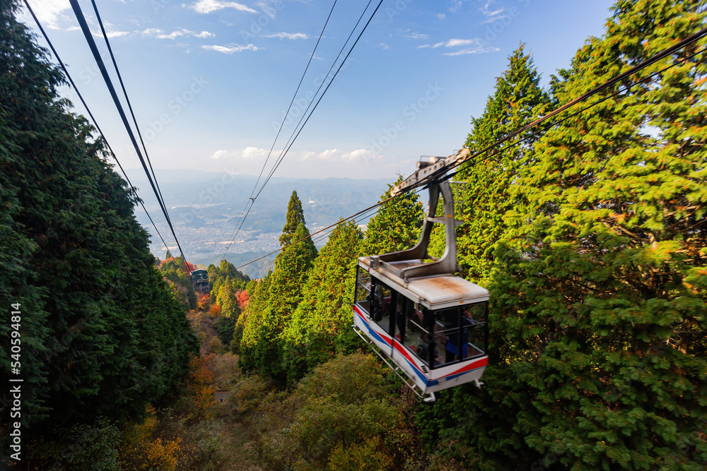 Naklejka premium Daytime view of the beautiful fall color along the Eizan Cable Car railway