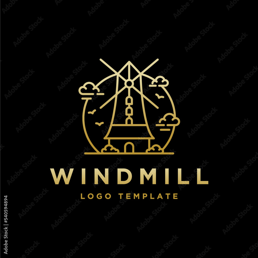 Gold Windmill Logo Symbol Agriculture Farming Vector Illustration Gold Windmill Logo Symbol Agriculture Farming Vector Illustration