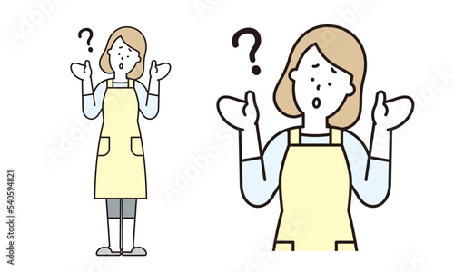 首を傾げてWhy?のポーズをするお母さんのイラスト素材。