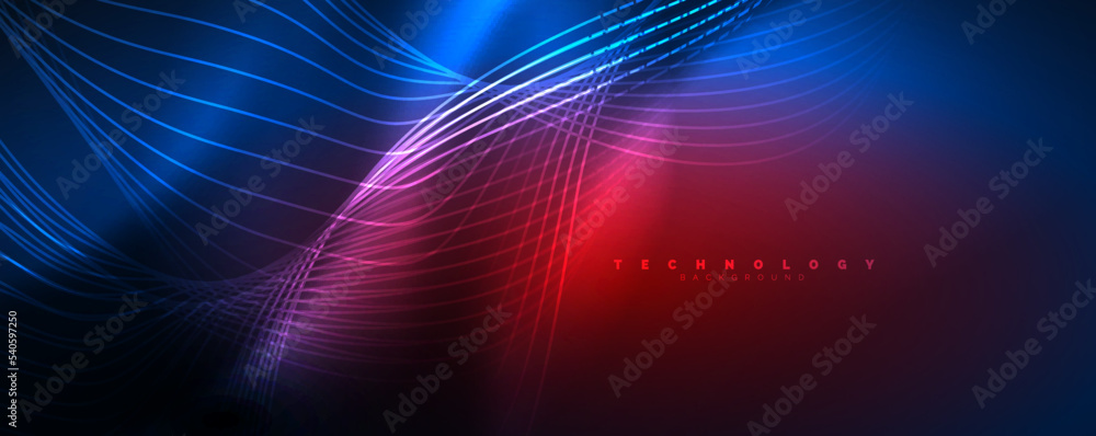 Techno neon wave lines, dynamic electric motion, speed concept. Templates for wallpaper, banner, background, landing page, wall art, invitation, prints Techno neon wave lines, dynamic electric motion, speed concept. Templates for wallpaper, banner, background, landing page, wall art, invitation, prints