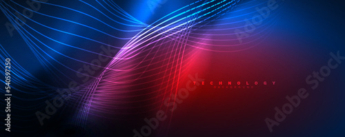 Foto Techno neon wave lines, dynamic electric motion, speed concept