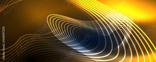 Shiny neon waves, dynamic electric motion, energy or speed concept. Vector illustration for wallpaper, banner, background, leaflet, catalog, cover, flyer