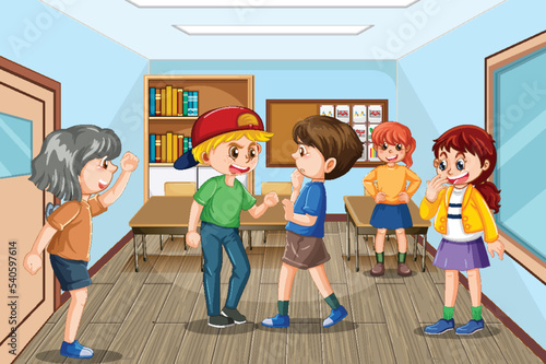 School bullying with student cartoon characters