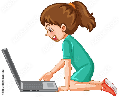 A girl using laptop cartoon