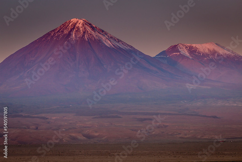 Licancabur volcano at sunrise, Atacama desert landscape, Chile, South America