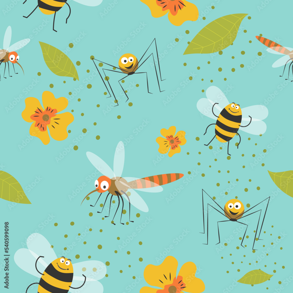 Insects characters, mosquito and bee patterns Insects characters, mosquito and bee patterns