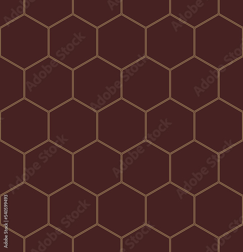 Fototapeta Naklejka Na Ścianę i Meble -  Geometric abstract vector hexagonal seamless background. Geometric brown and golden modern ornament. Seamless modern pattern