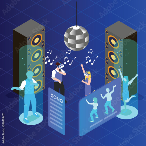 Metaverse concept: party in future virtual world isometric 3d vector concept for banner, website, illustration, landing page, flyer, etc.