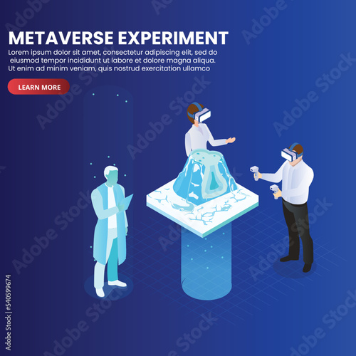 Metaverse virtual scientific experiment isometric 3d vector concept for banner, website, illustration, landing page, flyer, etc.