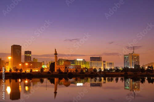 Jeddah  Saudi Arabia  sunset over the corniche and the buildings that are reflected in the sea