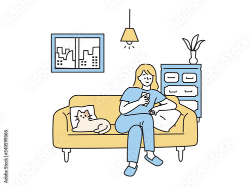 自宅でくつろぐイラスト(休日、ゴロゴロ、インドア)
An illustration to relax at home.Holiday, indoor.