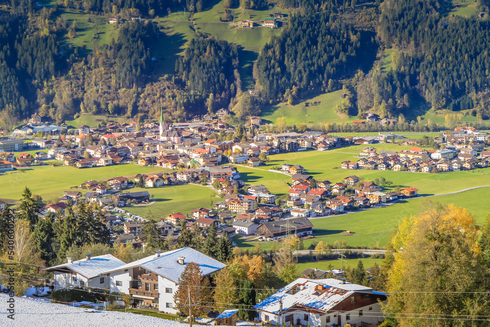 Above Zell am Ziller in Zillertal area at sunny autumn, Austria