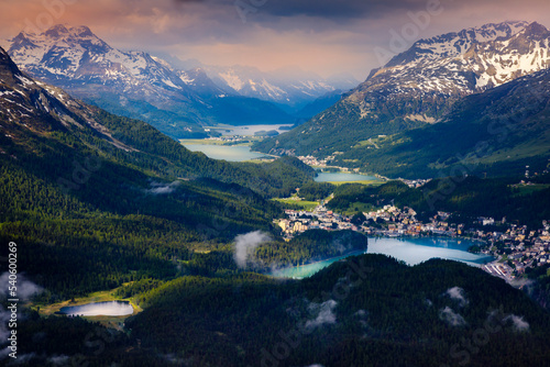 Celerina an Engadine Lakes, St Moritz, Silvaplana and Maloja from Muottas Muragl photo