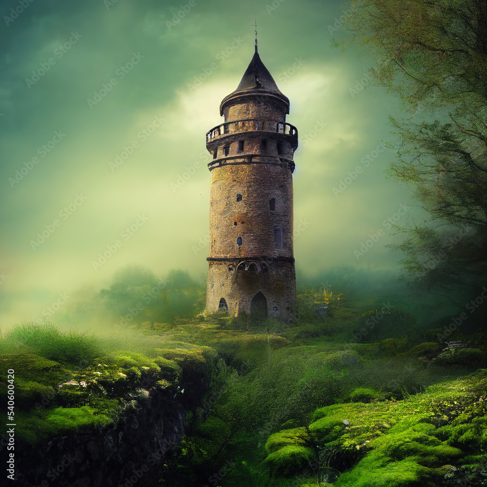fantasy medieval castle in enchanting landscape